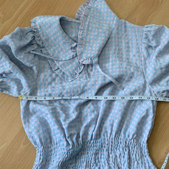 Greylin Blue and Pink Gingham Checkered Smocked Blouse Top Size S - Picture 13 of 14